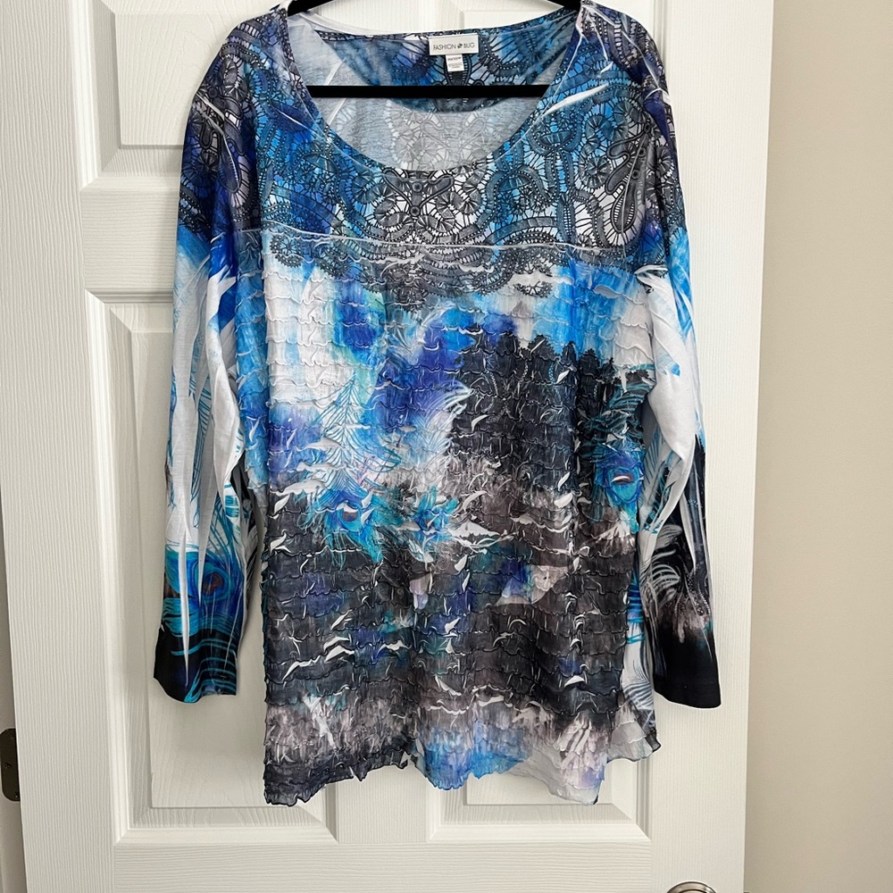 Fashion Bug Blue and Black Long Sleeve Top
